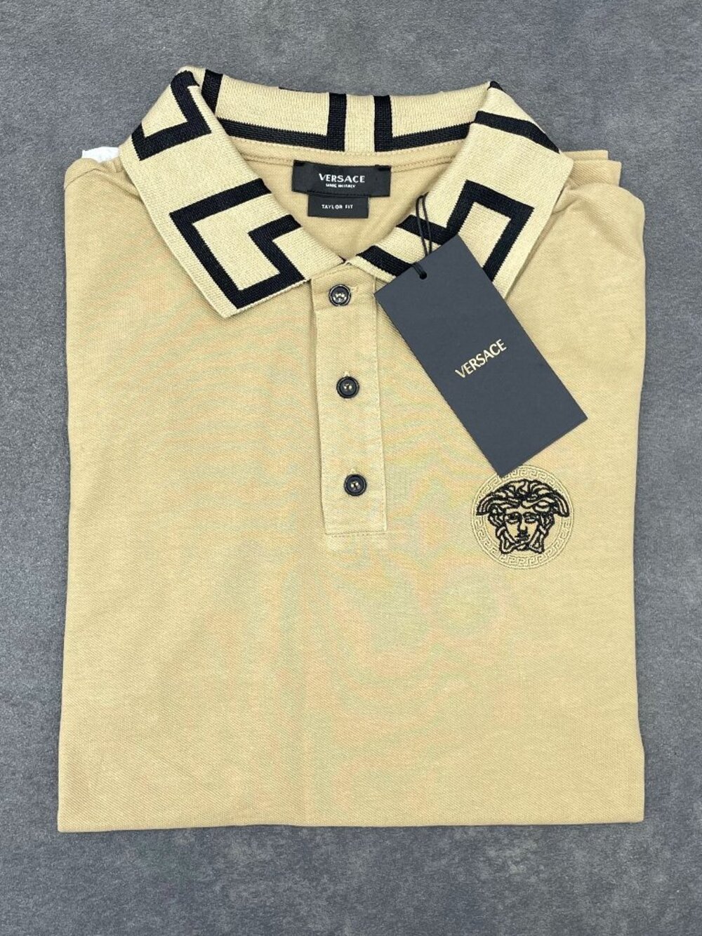 Versace Men’s Beige Medusa Polo Shirt Tailor Fit- Size Small